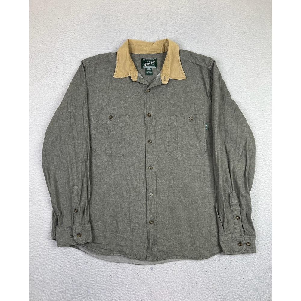 Woolrich Shirt Mens 2XL Green Cotton Corduroy Collar Long Sleeve Button Front
